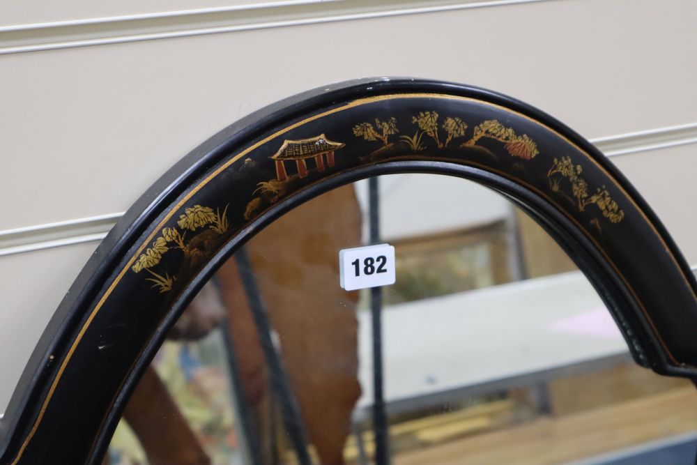 A chinoiserie lacquer wall mirror, width 66cm height 132cm